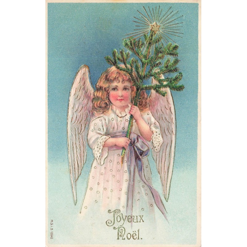 n°29681 - Carte Gaufrée - MSIB 13645 - Joyeux Noël - Ange portant un sapin avec une étoile à la cime