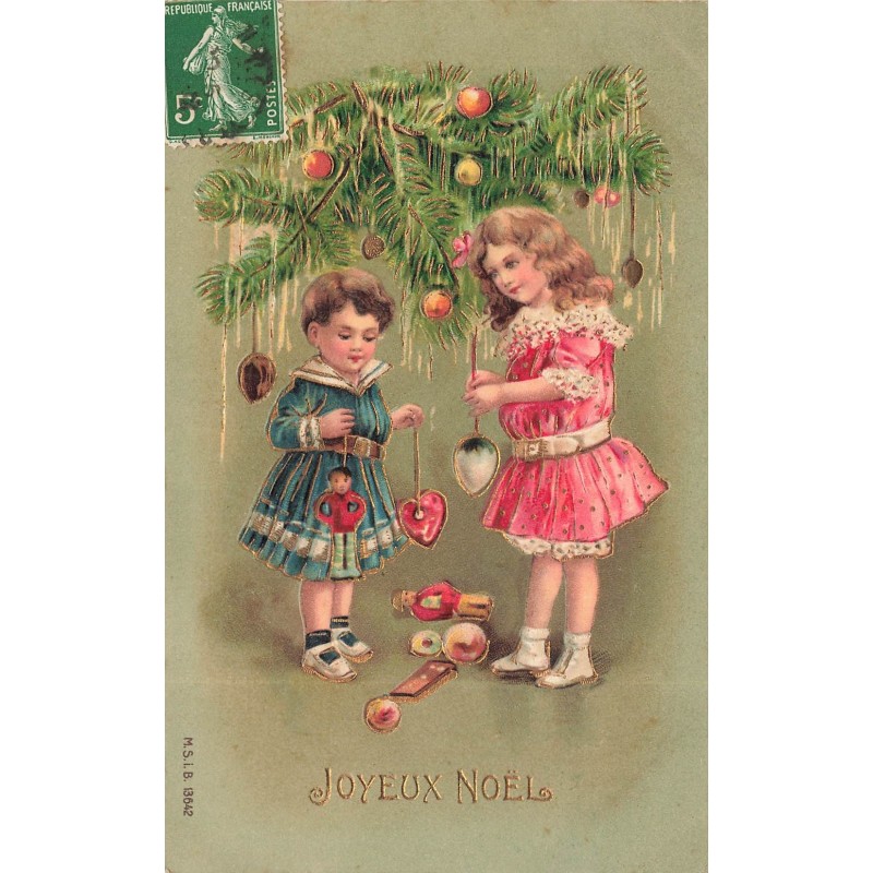 n°29683 - Carte Gaufrée - MSIB 13542 - Joyeux Noël - Fillettes décorant un sapin