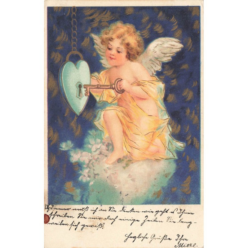 n°29694 - Clapsaddle - Un Ange ouvrant un coeur avec une clé