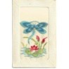 n°29701 - Carte Brodée - Libellule au-dessus d'un nénuphar