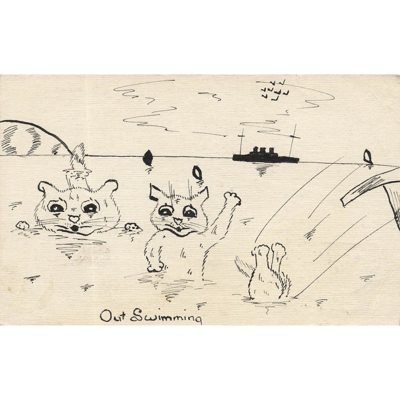 n°29717 - Style Wain - Cats - Out Swimming - Dessin de chats dans la mer
