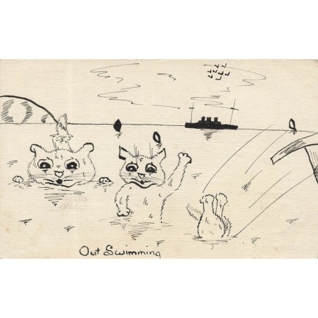 n°29717 - Style Wain - Cats - Out Swimming - Dessin de chats dans la mer