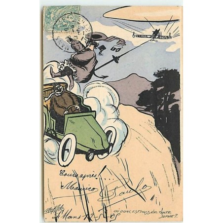 n°13660 - Carte Illustrateur - Où donc est passée Tante Sophie - Automobile - Dirigeable - Zeppelin