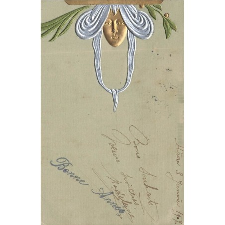 n°29724  - Carte Gaufrée - Art Nouveau - Portrait d'une jeune femme sous des feuilles