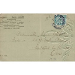 n°29724  - Carte Gaufrée - Art Nouveau - Portrait d'une jeune femme sous des feuilles