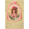 n°29734 - Carte Gaufrée - Ich gratuliere - Jeune fille mains jointes dans un médaillon
