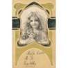 n°29739 - Carte Gaufrée - Fantaisie - Jeune fille tenant des roses, et ayant un voile sur les cheveux