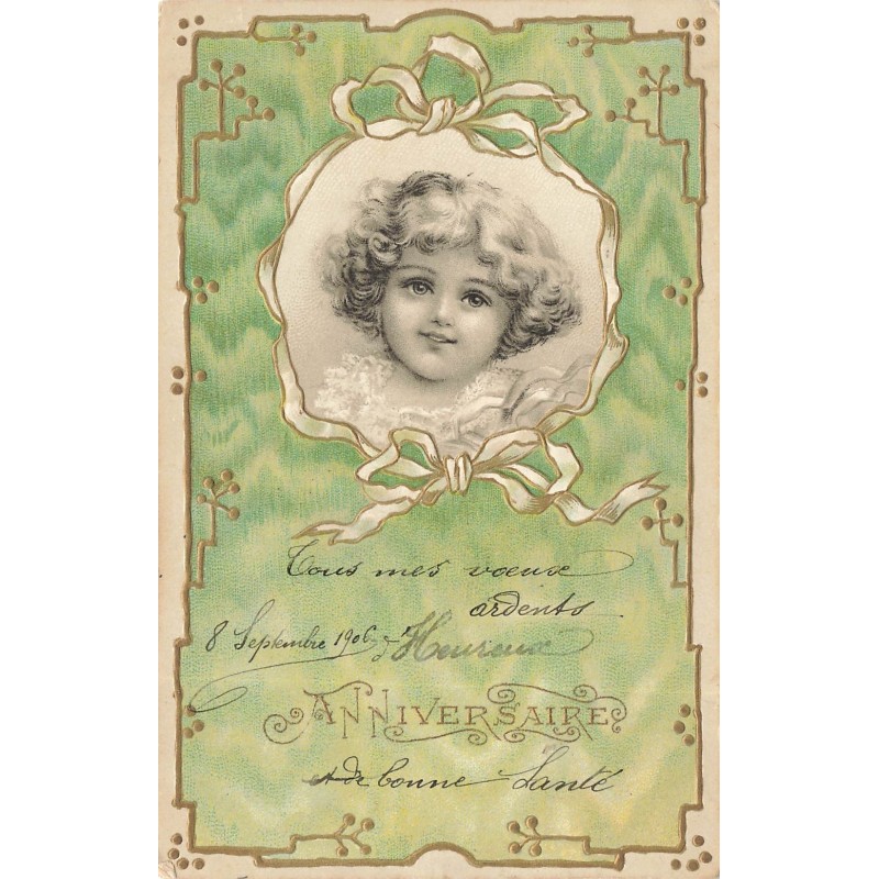 n°29740 - Carte Gaufrée - Anniversaire - Portrait d'une fillette