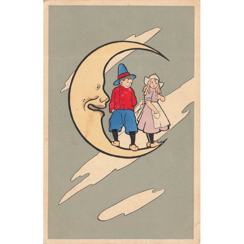 n°29748 - Fantaisie - Jeune couple hollandais debout sur un croissant de lune