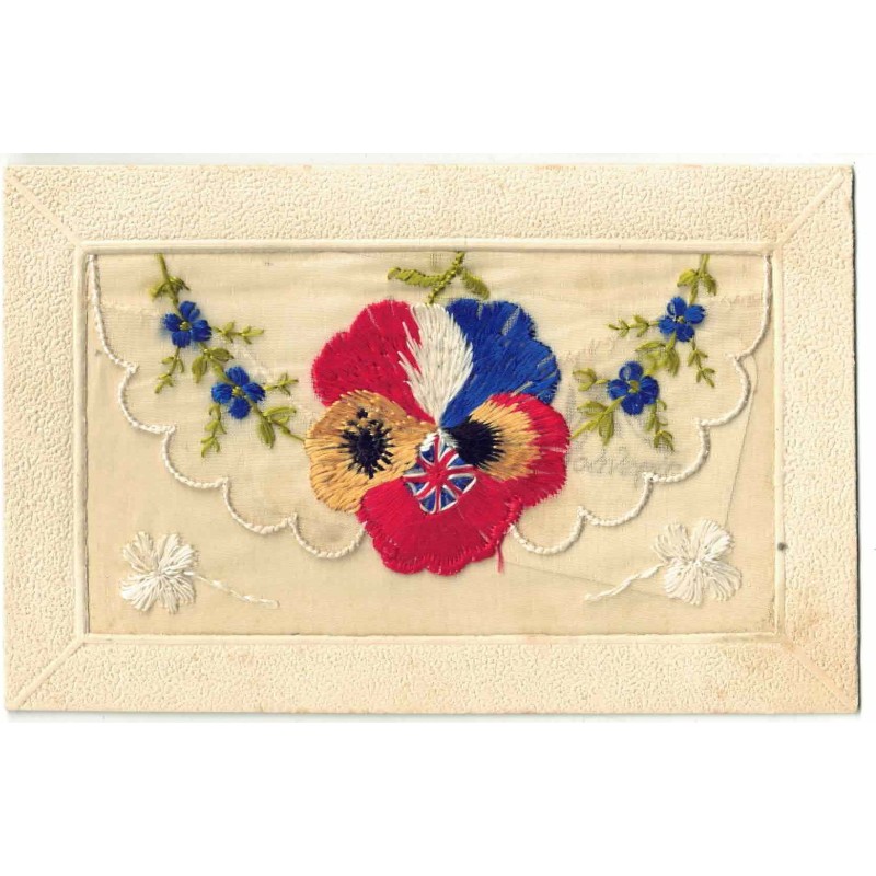n°29751 - Carte Brodée avec rabat - Une Pensée - Les pétales aux couleurs des drapeaux