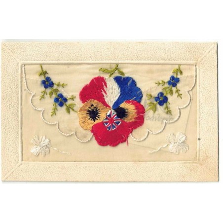 n°29751 - Carte Brodée avec rabat - Une Pensée - Les pétales aux couleurs des drapeaux