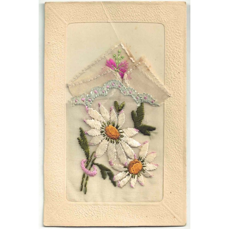 n°29752 - Carte Brodée avec Pochette - Marguerites