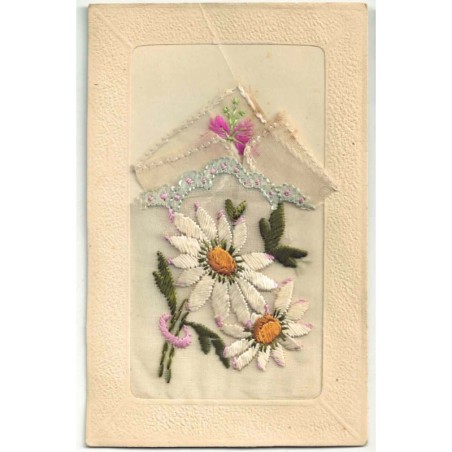 n°29752 - Carte Brodée avec Pochette - Marguerites