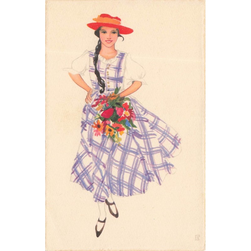 n°29756 - Meissner - Jeune femme portant une robe à carreau