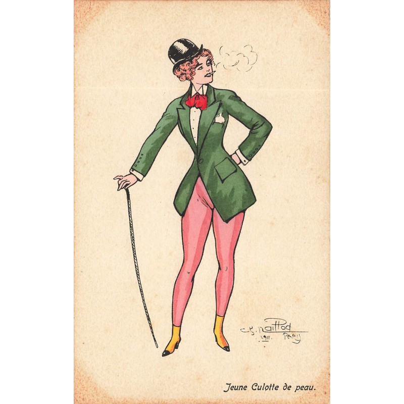 n°29757 - Illustrateur Naillod - Jeune Culotte de peau - Jeune femme portant un costume et fumant