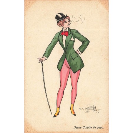 n°29757 - Illustrateur Naillod - Jeune Culotte de peau - Jeune femme portant un costume et fumant