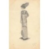 n°29759 - Carte Peinte à la main - Illustrateur T. M. - Jeune femme en robe et portant un chapeau orné de plumes