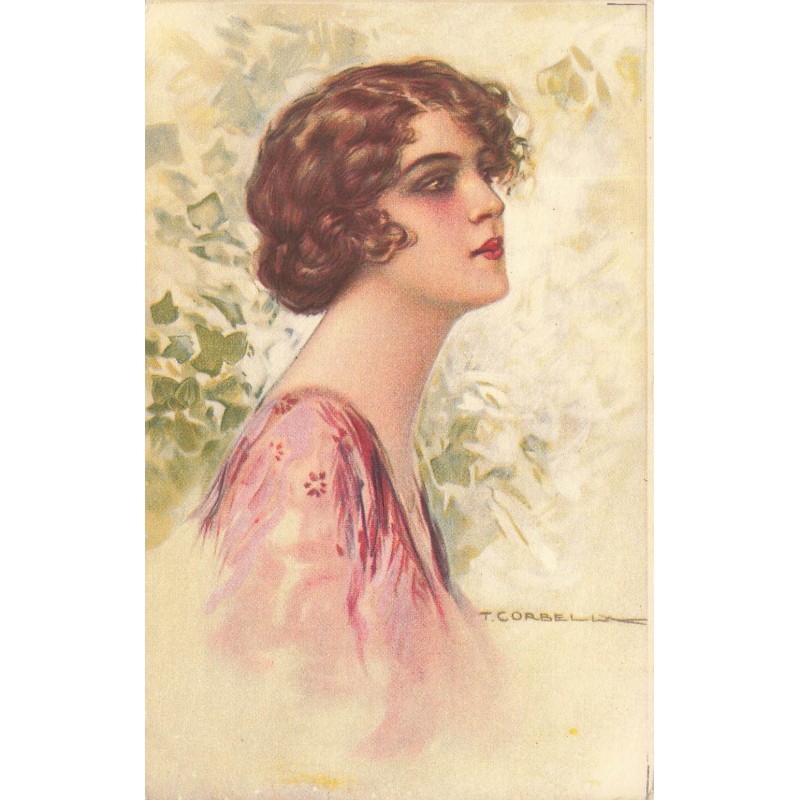 n°29768 - Illustrateur T. Corbella - Jeune femme de profil portant une robe rose
