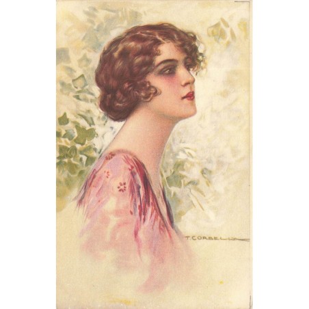 n°29768 - Illustrateur T. Corbella - Jeune femme de profil portant une robe rose