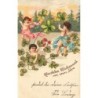 n°29776 - Carte Gaufrée - Herzlichen Glückwunsch zum Nueuen Jahre - Anges cueillant des trèfles