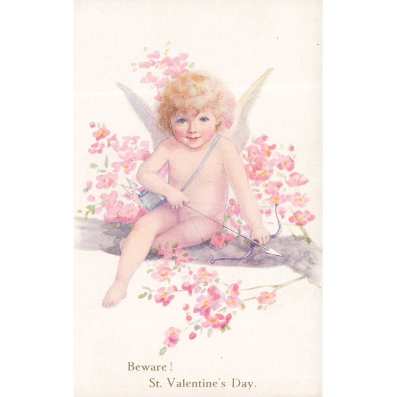 n°29783 - Saint-Valentin - Beware St Valentine's Day - Cupidon assis sur une branche fleurie