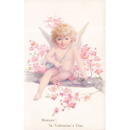 n°29783 - Saint-Valentin - Beware St Valentine's Day - Cupidon assis sur une branche fleurie