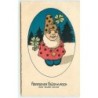 n°13677 - Carte Fantaisie - Herzlichen Glückwunsch zum neuen Jahr - 1902 - Nain, Lutin avec des Trèfles