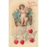 n°29787 - Carte Gaufrée - Valentine Greeting - Ange dans une charette, tirée par des colombes