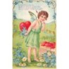 n°29788 - Carte Gaufrée - Saint-Valentin - Ange portant un coeur