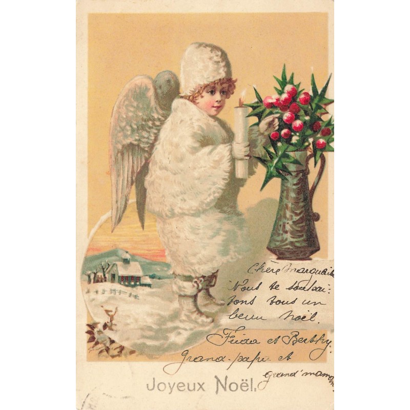 n°29790 - Joyeux Noël - Ange tenant un cierge près d'un vase