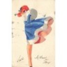 n°29813 - Carte peinte à la main - Susie - Jeune femme avec une robe patriotique s'envolant