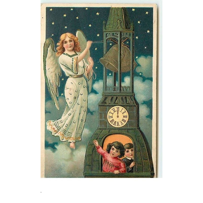 n°13681 - Carte Fantaisie Gaufrée - Ange sonnant les cloches - Enfants