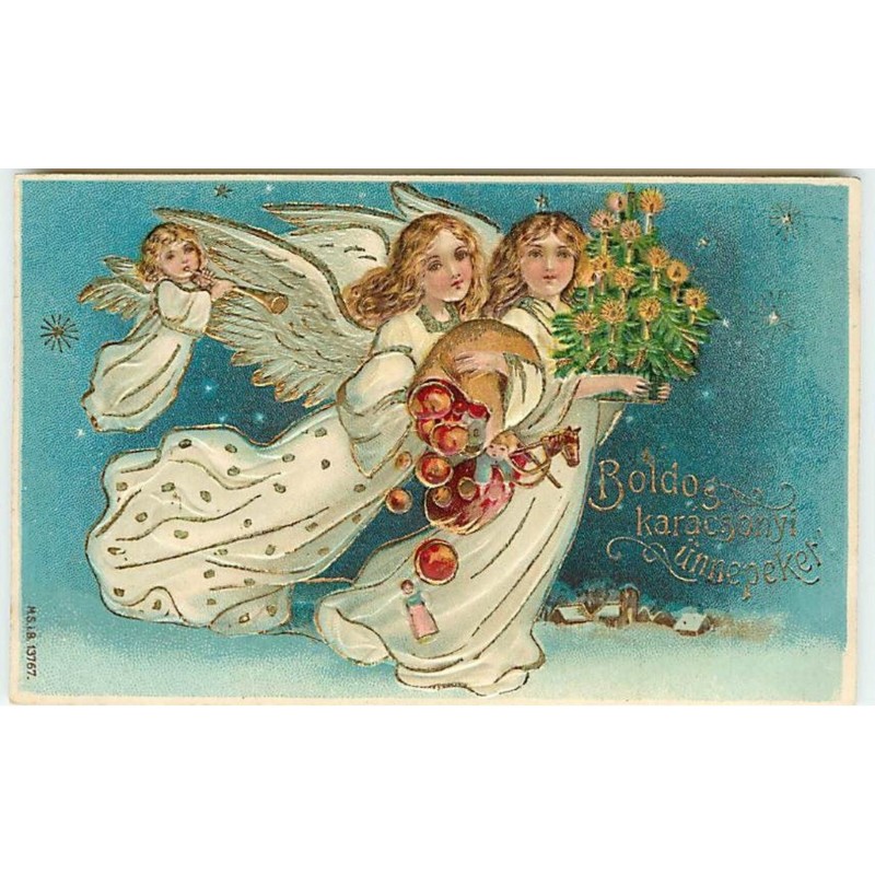 n°13687 - Carte Fantaisie Gaufrée - Boldog karaÂ¡csonyi unnepeket - Anges
