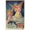 n°29826 - Carte Gaufrée - Fröhliche Weihnachten - Ange Gardien tenant un bébé, un autre jouant du violon