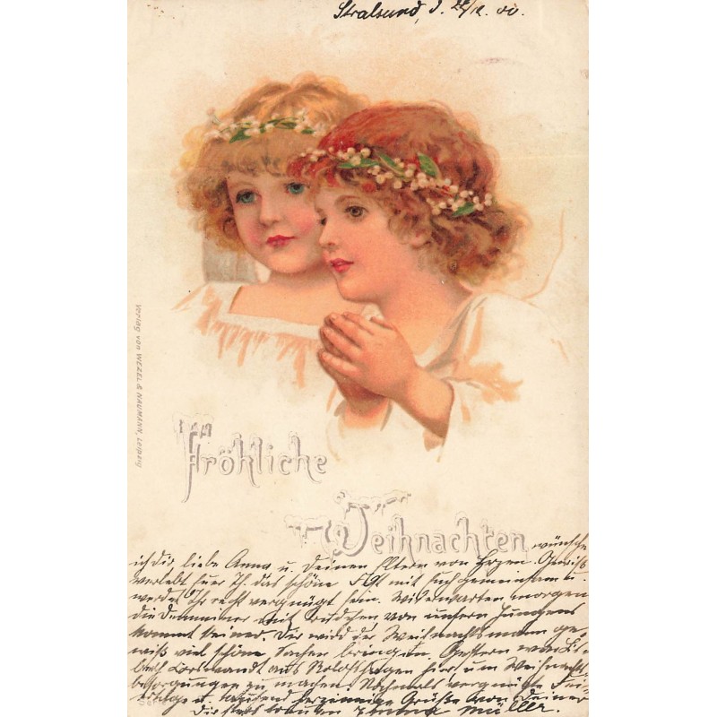 n°29827 - Style Brundage - Fröhliche Weihnachten - Deux anges avec des fleurs dans les cheveux