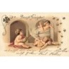 n°29831 - Carte Gaufrée - Prosit Neujahr -Bébés trinquant avec une bouteille de champagne