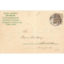 n°29839 - Carte Gaufrée - Viel Glück 1904 - Fillettes avec des fleurs et des clochettes