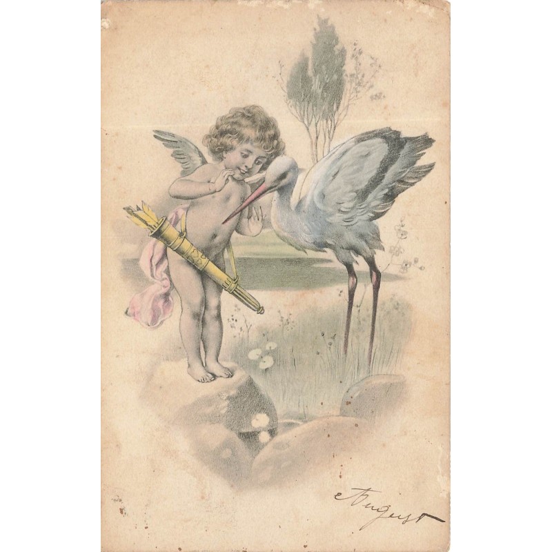 n°29841 - Ange chuchotant à une cicogne