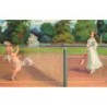 n°29844 - Carte Gaufrée - Ange - Jeune femme jouant au tennis avec un ange