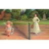 n°29845 - Carte Gaufrée - Ange - Jeune femme jouant au tennis avec un ange