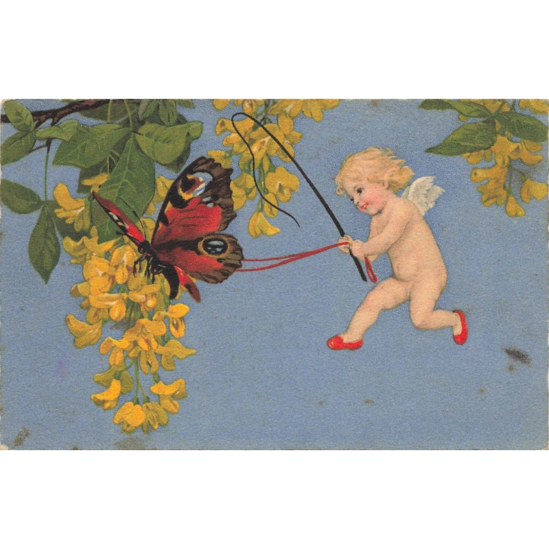 n°29856 - Flatscher - Ange guidant un papillon parmi des branches fleuries