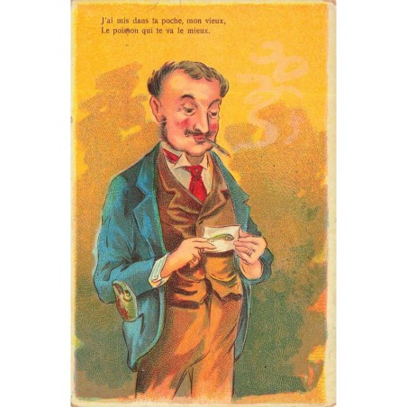 n°29860 - Carte Gaufrée - 1er Avril - J'ai mis dans ta poche, mon vieux, le poisson qui te va le mieux