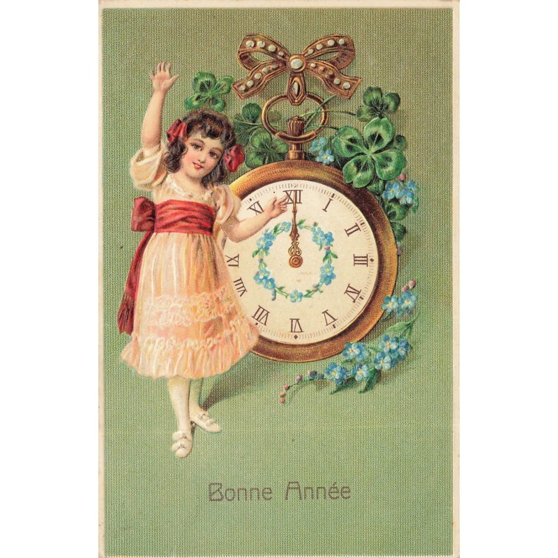 n°29862 - Carte Gaufrée - Bonne Année - Fillette montrant une montre à Gousset