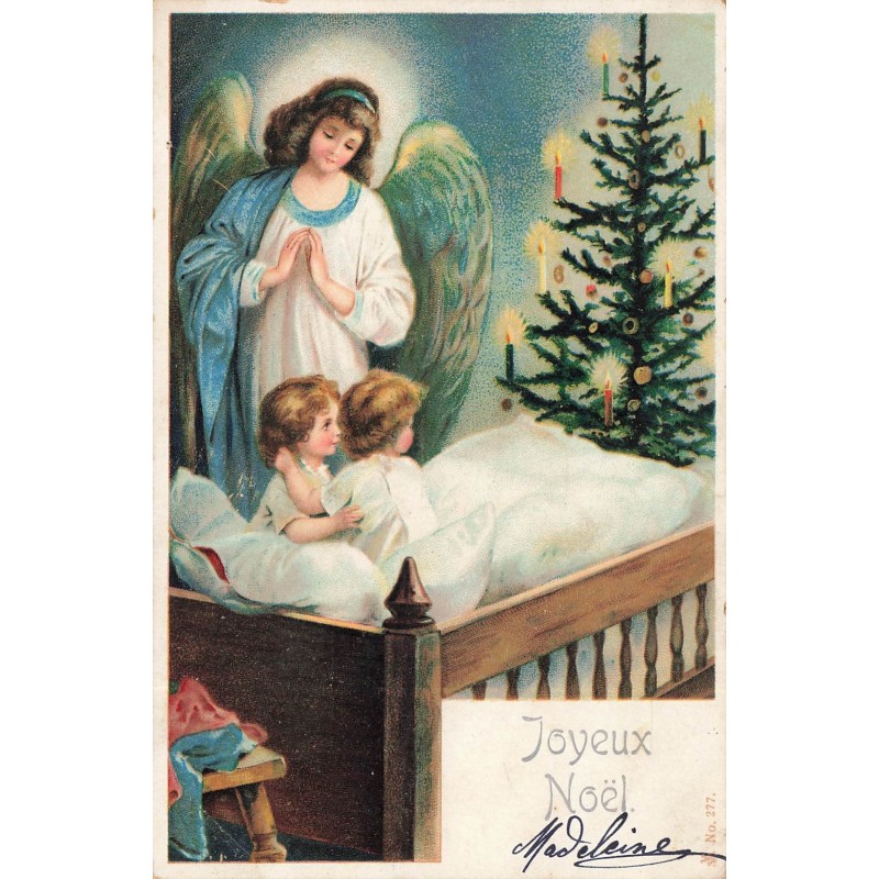 n°29867 - Joyeux Noël - Ange Gardien près de deux fillettes admirant un sapin dans leur lit