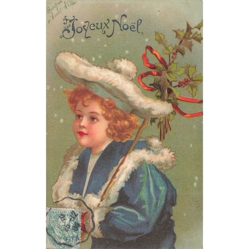 n°29869 - Clapsaddle - Joyeux Noël - Enfant sous la neige, tenant du gui