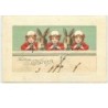 n°13692 - Carte Fantaisie Gaufrée - Fröhliche Ostern - Fillettes et Lapins