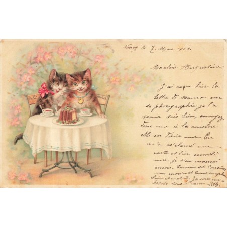 n°29878 - Chats humanisés prenant le goûter