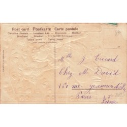 n°29895 - Carte Gaufrée avec paillettes - Fantaisie - Une jeune fille sour un lilas - Un bonjour de