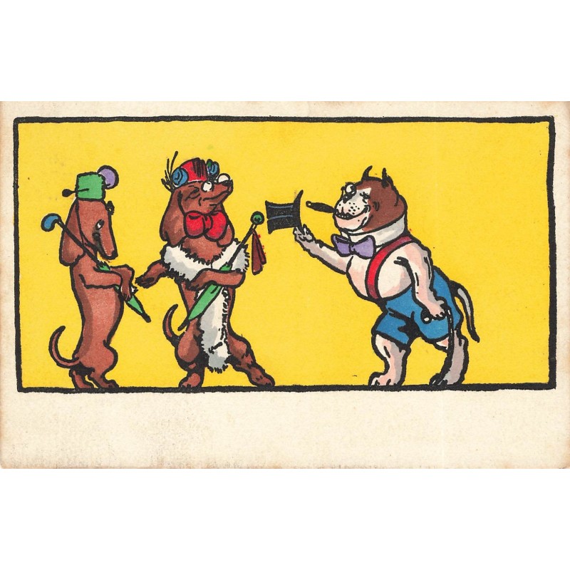 n°29910 - Illustrateur MM Vienne n°304 - Chiens humanisés, se saluant - Teckel, bouledogue
