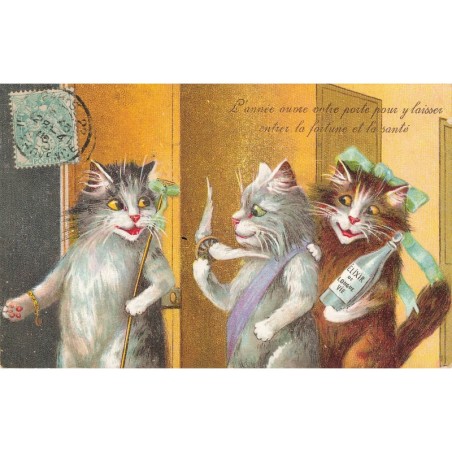 n°29913 - M. Boulanger - L'année ouvre votre porte pour y laisser entrer la fortune et la santé - Chats humanisés